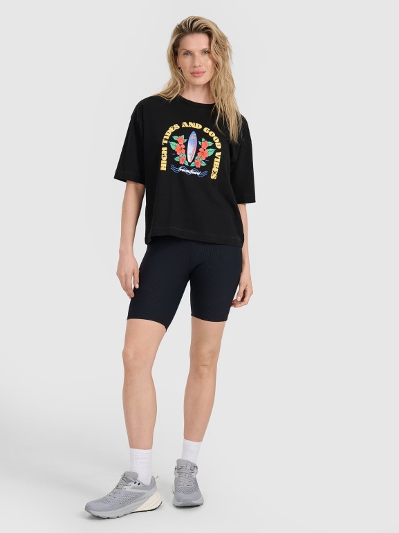 Damski t-shirt z nadrukiem oversize 4F 4FRSS25TTSHF3159 - czarny