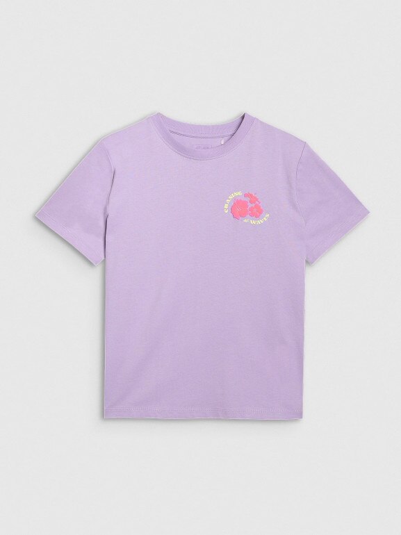 Damski t-shirt oversize z nadrukiem 4F 4FRSS25TTSHF3160 - fioletowy