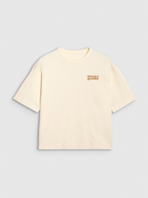 Damski t-shirt oversize z nadrukiem 4F 4FRSS25TTSHF3161 - beżowy