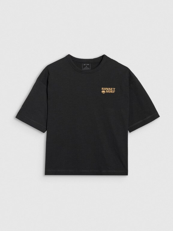 Damski t-shirt oversize z nadrukiem 4F 4FRSS25TTSHF3161 - czarny