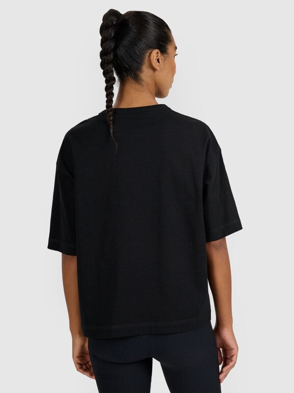 Damski t-shirt oversize z nadrukiem 4F 4FRSS25TTSHF3161 - czarny