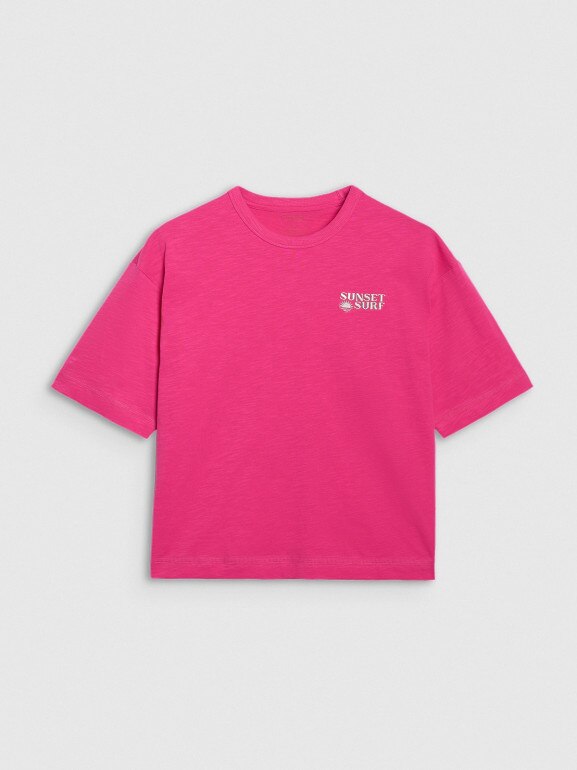 Damski t-shirt oversize z nadrukiem 4F 4FRSS25TTSHF3161 - różowy