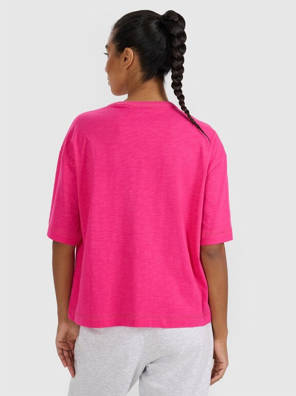 Damski t-shirt oversize z nadrukiem 4F 4FRSS25TTSHF3161 - różowy