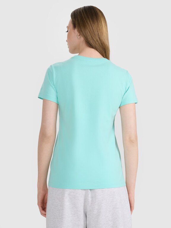 Damski t-shirt z nadrukiem 4F 4FRSS25TTSHF3162 - turkusowy