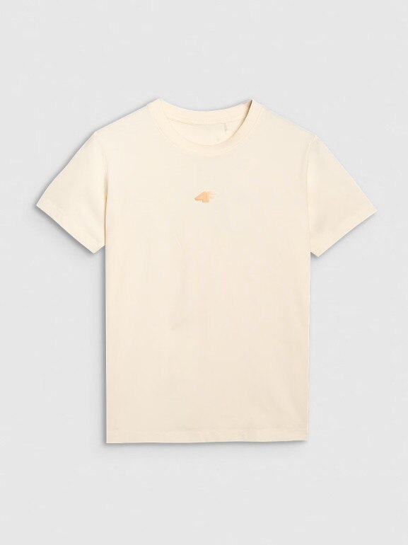 Damski t-shirt oversize z nadrukiem 4F 4FRSS25TTSHF3163 - beżowy