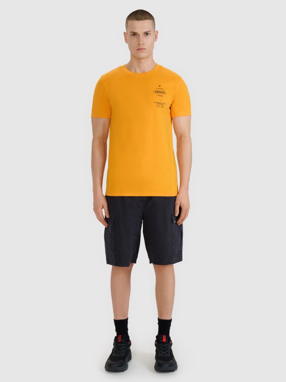 Męski t-shirt z nadrukiem 4F 4FRSS25TTSHM2688 - pomarańczowy