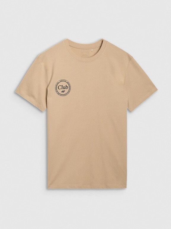 Męski t-shirt z nadrukiem 4F 4FRSS25TTSHM2854 - beżowy
