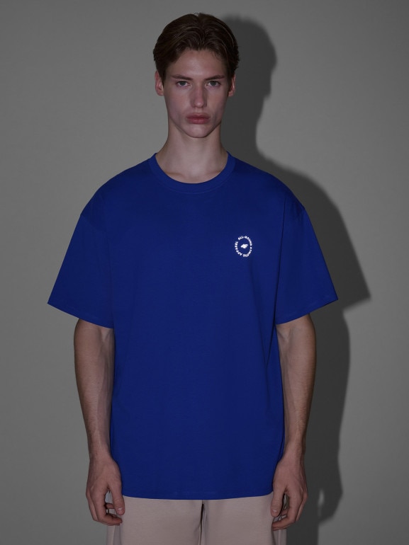 Męski t-shirt oversize z nadrukiem 4F 4FRSS25TTSHM2991 - niebieski