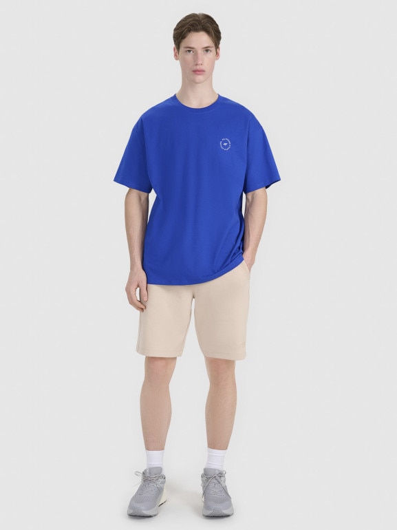 Męski t-shirt oversize z nadrukiem 4F 4FRSS25TTSHM2991 - niebieski