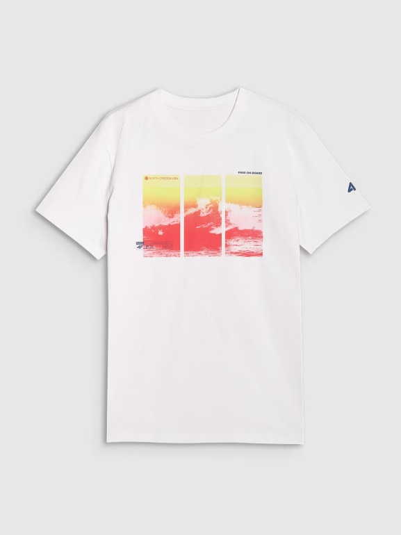 Męski t-shirt z nadrukiem 4F 4FRSS25TTSHM2995 - biały