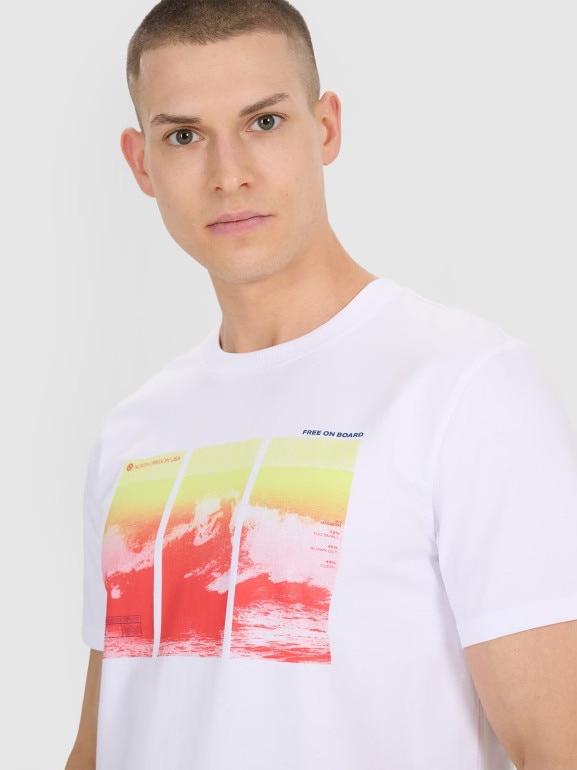 Męski t-shirt z nadrukiem 4F 4FRSS25TTSHM2995 - biały