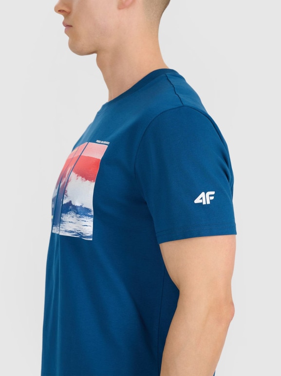 Męski t-shirt z nadrukiem 4F 4FRSS25TTSHM2995 - turkusowy