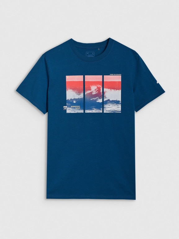 Męski t-shirt z nadrukiem 4F 4FRSS25TTSHM2995 - turkusowy