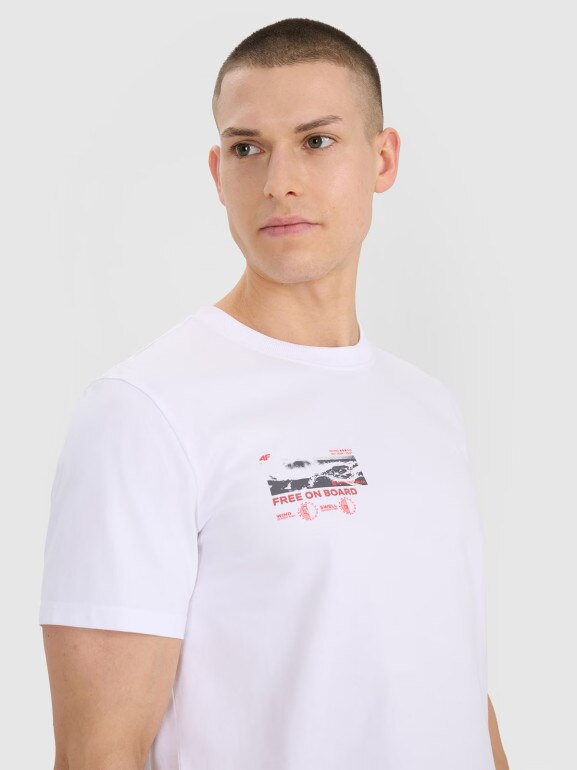 Męski t-shirt z nadrukiem 4F 4FRSS25TTSHM2996 - biały