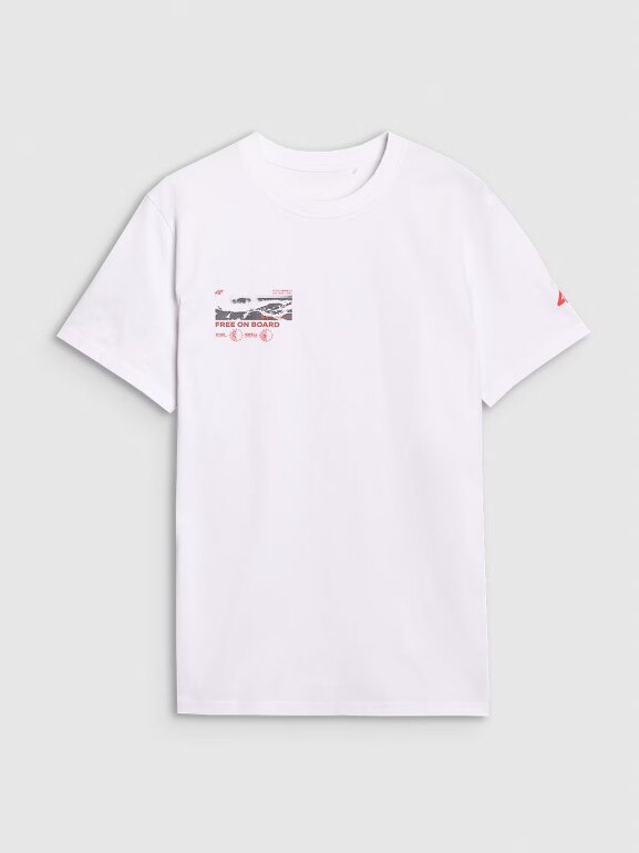 Męski t-shirt z nadrukiem 4F 4FRSS25TTSHM2996 - biały