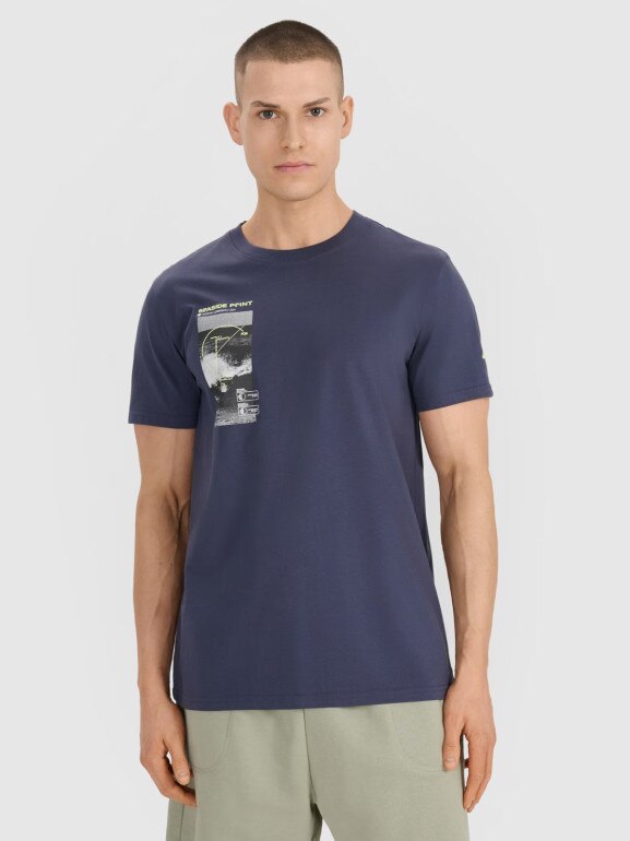 Męski t-shirt z nadrukiem 4F 4FRSS25TTSHM2997 - granatowy