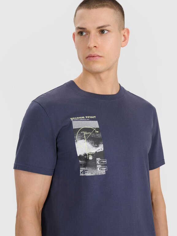 Męski t-shirt z nadrukiem 4F 4FRSS25TTSHM2997 - granatowy