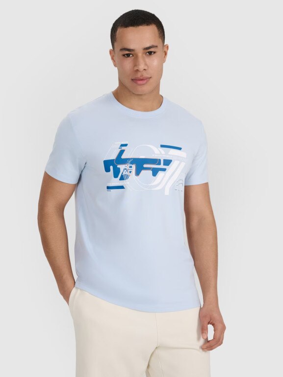 Męski t-shirt z nadrukiem 4F 4FRSS25TTSHM2998 - niebieski