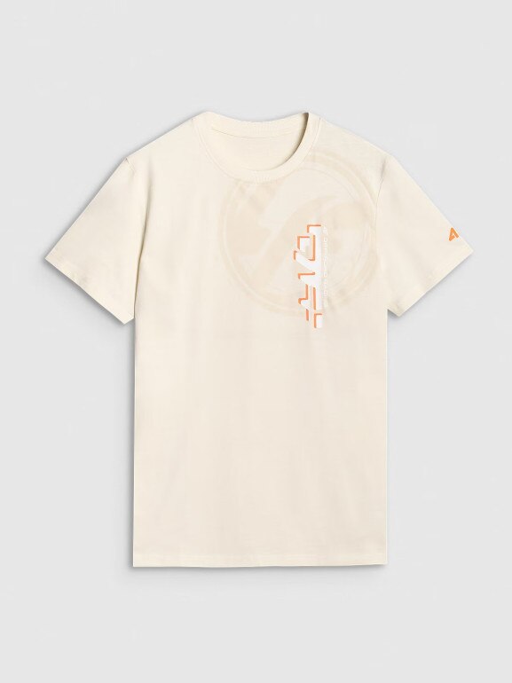 Męski t-shirt z nadrukiem 4F 4FRSS25TTSHM3002 - beżowy