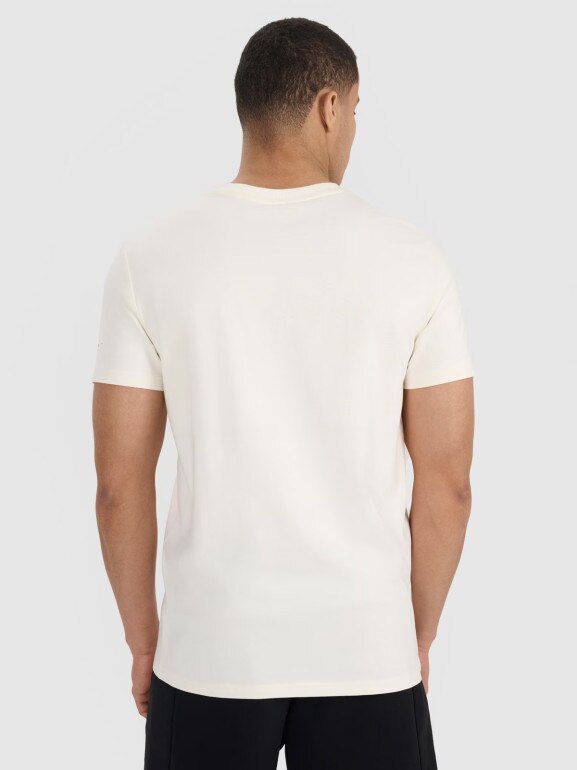 Męski t-shirt z nadrukiem 4F 4FRSS25TTSHM3002 - beżowy