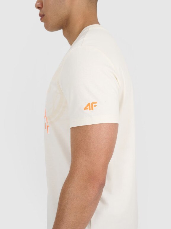 Męski t-shirt z nadrukiem 4F 4FRSS25TTSHM3002 - beżowy