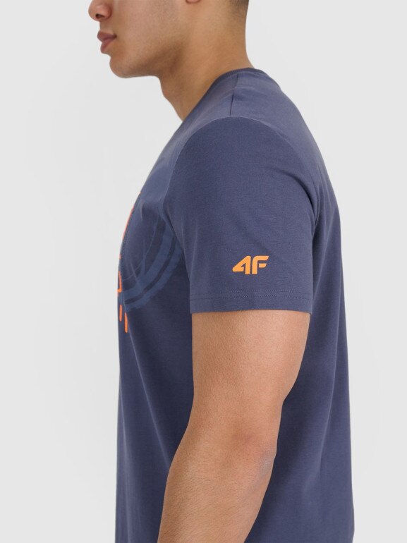 Męski t-shirt z nadrukiem 4F 4FRSS25TTSHM3002 - granatowy