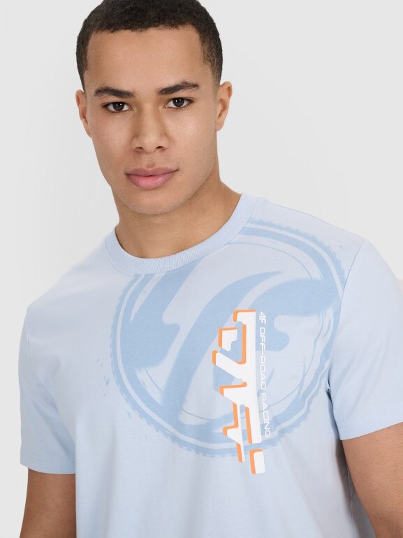 Męski t-shirt z nadrukiem 4F 4FRSS25TTSHM3002 - niebieski