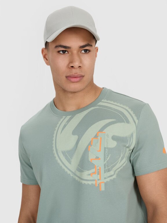 Męski t-shirt z nadrukiem 4F 4FRSS25TTSHM3002 - khaki