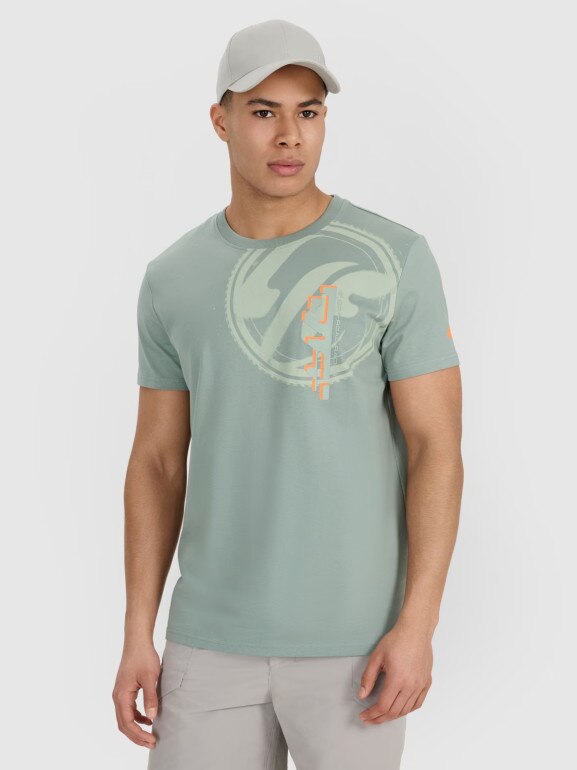 Męski t-shirt z nadrukiem 4F 4FRSS25TTSHM3002 - khaki