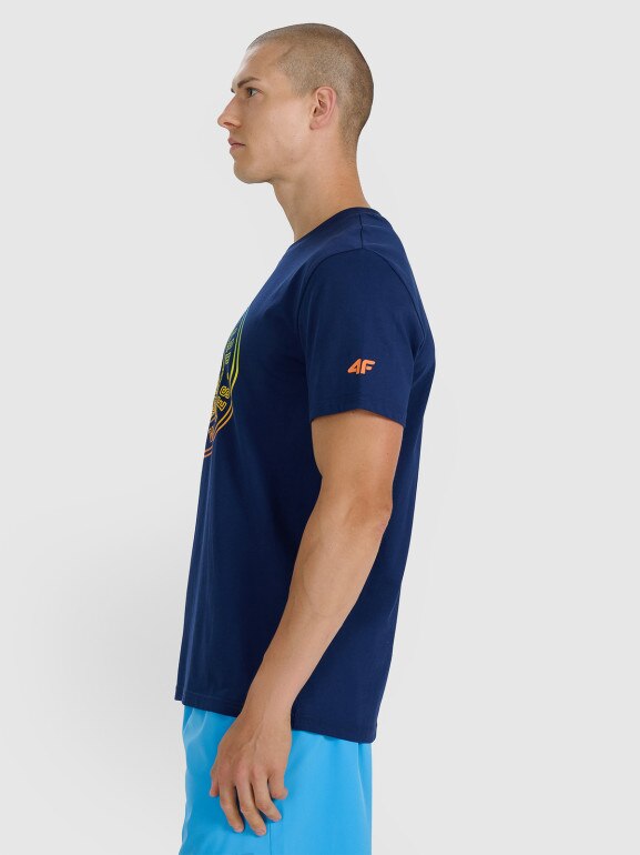 Męski t-shirt z nadrukiem 4F 4FRSS25TTSHM3156 - granatowy
