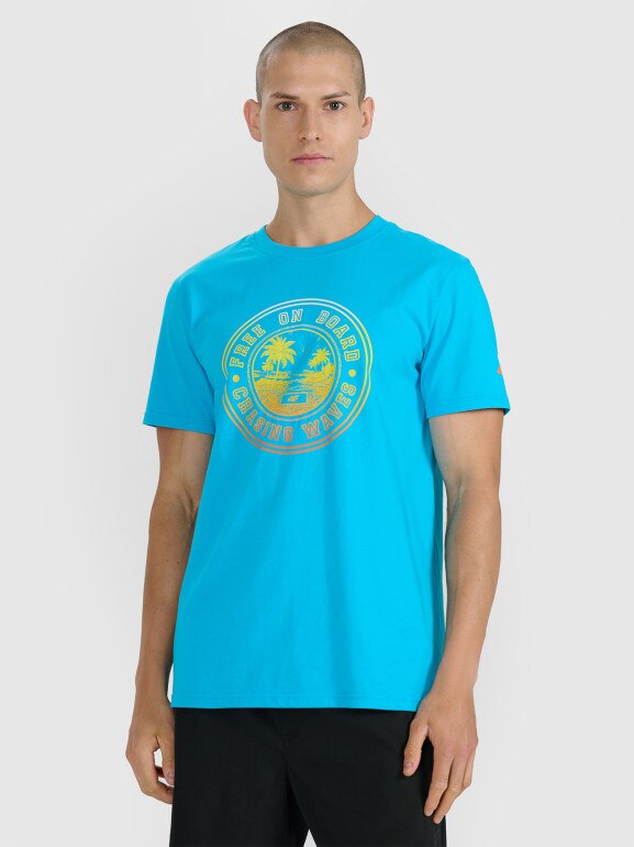 Męski t-shirt z nadrukiem 4F 4FRSS25TTSHM3156 - niebieski