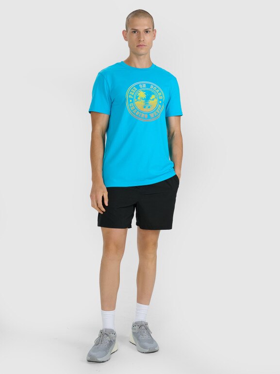 Męski t-shirt z nadrukiem 4F 4FRSS25TTSHM3156 - niebieski