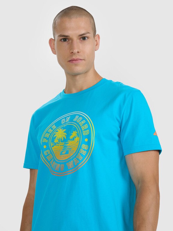 Męski t-shirt z nadrukiem 4F 4FRSS25TTSHM3156 - niebieski