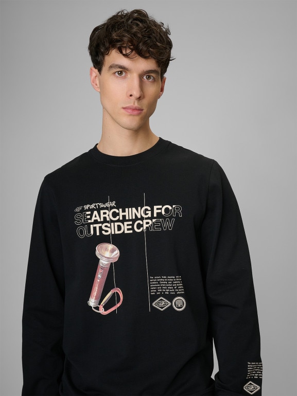 Męski longsleeve z nadrukiem 4F 4FRSS26TLONM674 - czarny