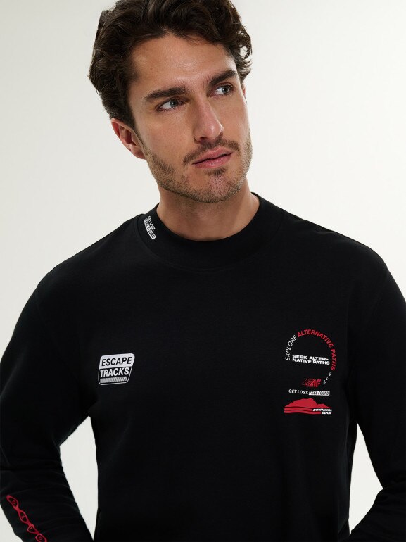 Męski longsleeve z nadrukiem 4F4FRSS26TLONM679 - czarny