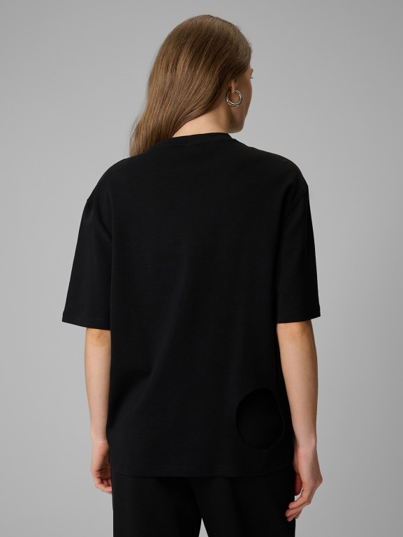 Damski t-shirt z nadrukiem 4F 4FRSS26TTSHF3706 - czarny