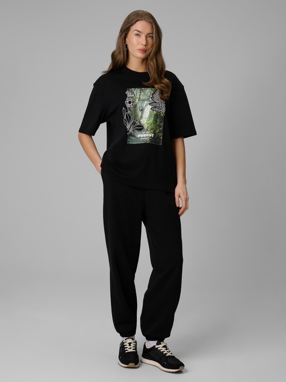 Damski t-shirt z nadrukiem 4F 4FRSS26TTSHF3706 - czarny