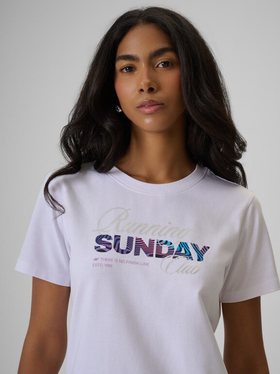 Damski t-shirt z nadrukiem 4F 4FRSS26TTSHF3793 - biały