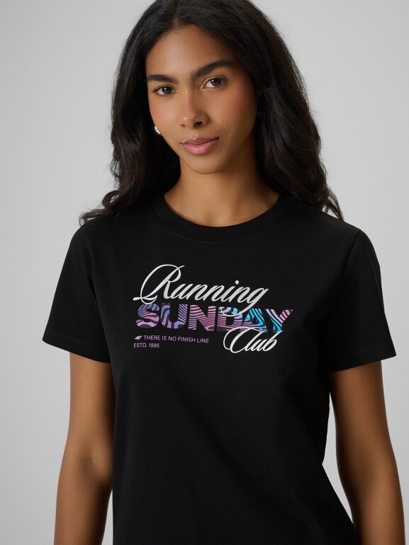 Damski t-shirt z nadrukiem 4F 4FRSS26TTSHF3793 - czarny