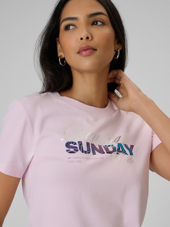 Damski t-shirt z nadrukiem 4F 4FRSS26TTSHF3793 - różowy