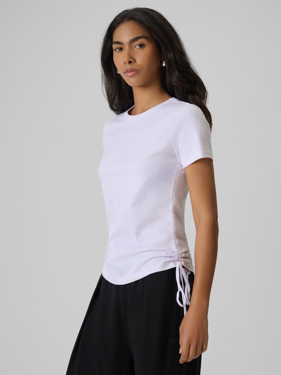 Damski t-shirt bez nadruku 4F 4FRSS26TTSHF3795 - biały