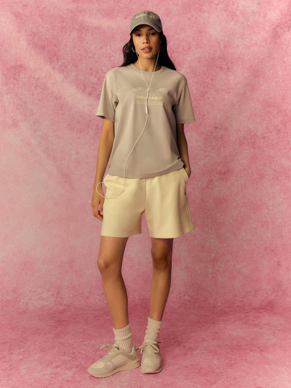 Damski t-shirt z nadrukiem 4F 4FRSS26TTSHF3848 - beżowy