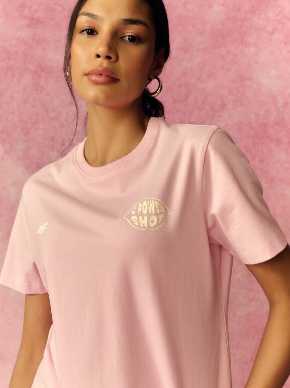 Damski t-shirt z nadrukiem 4F 4FRSS26TTSHF3849 - różowy