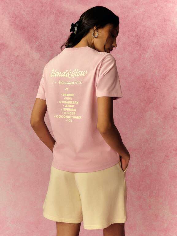 Damski t-shirt z nadrukiem 4F 4FRSS26TTSHF3849 - różowy