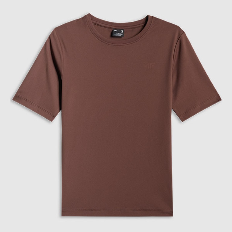 Damski t-shirt bez nadruku 4F 4FRSS26TTSHF3879 - brązowy