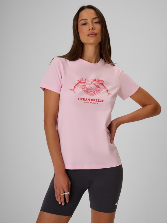 Damski t-shirt z nadrukiem 4F 4FRSS26TTSHF4019 - różowy