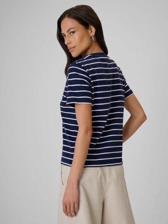 Damski t-shirt w paski 4F 4FRSS26TTSHF4023 - granatowy