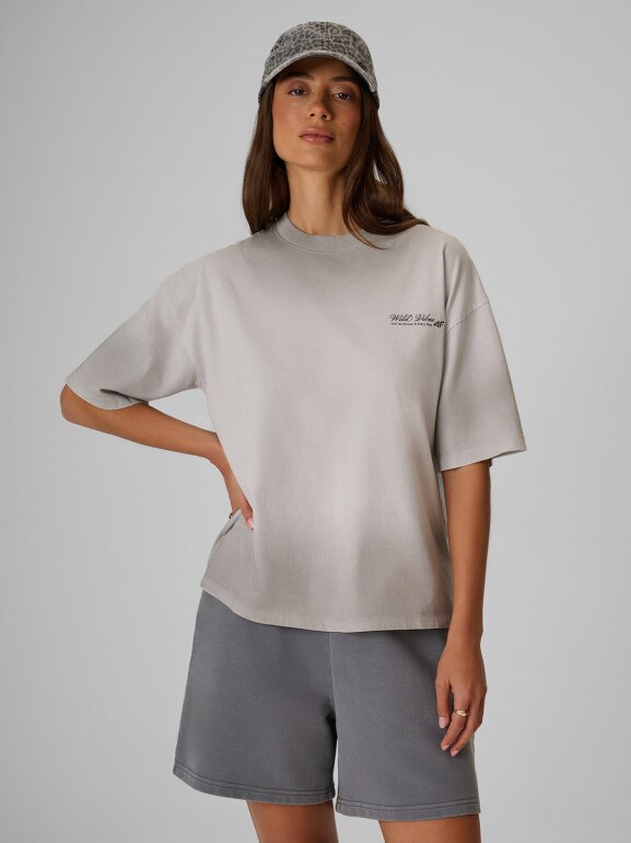 Damski t-shirt z nadrukiem 4F 4FRSS26TTSHF4024 - szary