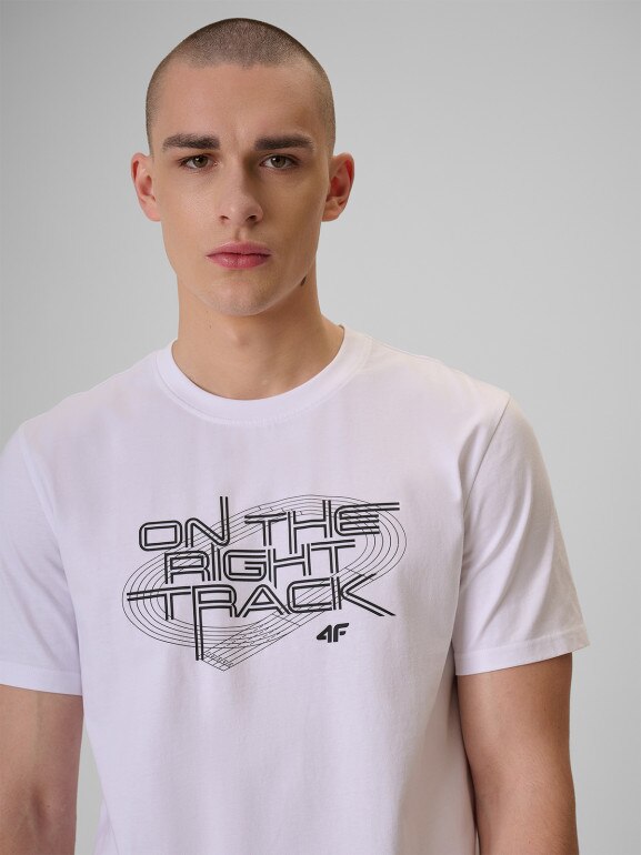 Męski t-shirt z nadrukiem 4F 4FRSS26TTSHM3804 - biały