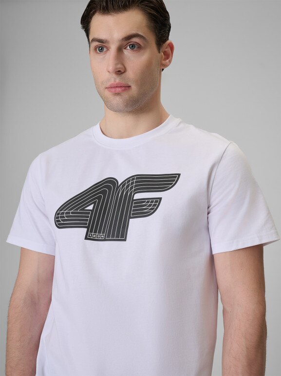 Męski t-shirt z nadrukiem 4F 4FRSS26TTSHM3805 - biały